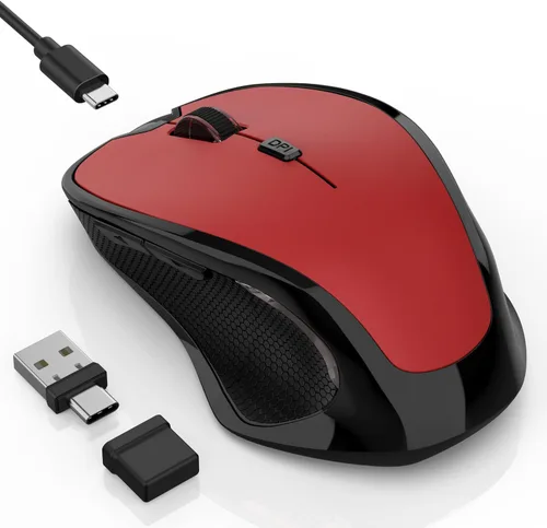 Vista 9 de Mouse inalámbrico Bluetooth para Mac Pro MacBook Air, mouse recargable con mouse Jiggler, interruptor de 3 modos Bluetooth 5.2/3.0 y receptor Negro