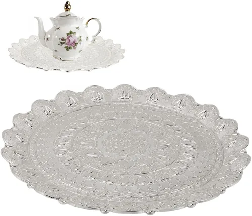 Vista 6 de Plato de café, bandeja de café turca dorada para café (plata)