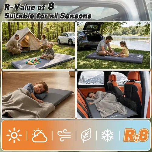 Vista 9 de Colchón de aire para asiento de Reat, almohadilla de camping autoinflable con bomba de aire Asiento trasero gris neutro