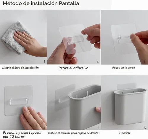 Vista 6 de Paquete de 2 soportes para cepillos de dientes montado en la pared, soporte autoadhesivo para cepillo de dientes para baño, cepillo de dientes Negro