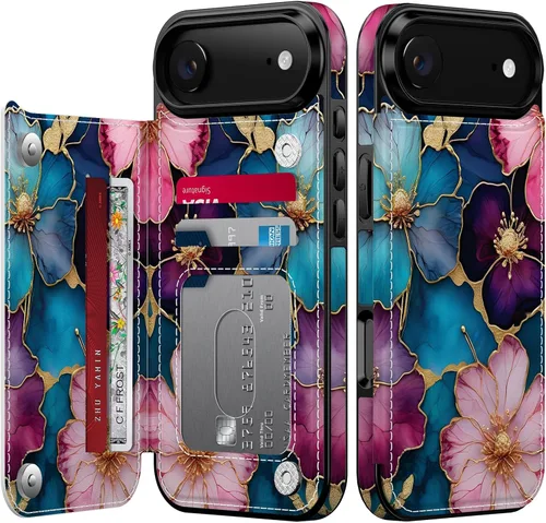 Vista 103 de FUNMIKO Funda tipo cartera para iPhone 15 con tarjetero + clip para efectivo, bloqueo RFID, protección contra caídas de grado militar y obras