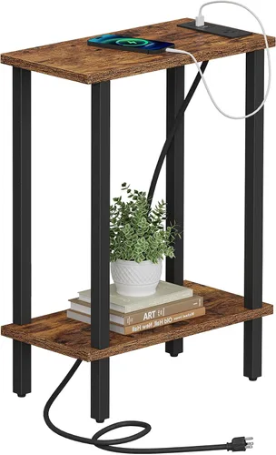Vista 28 de TUTOTAK - Mesa auxiliar pequeña con estación de carga; mesa lateral estrecha con puertos USB y tomas de corriente; mesa de sofá delgada; mesita