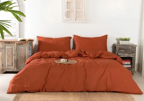 Vista 2 de INDACORIFY Juego de funda de edredón de algodón naranja óxido, lavado a la piedra, funda de edredón de algodón suave Donna, funda de edredón