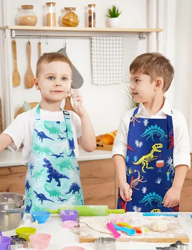 Vista 6 de Paquete de 2 delantales para niños pequeños, delantales artísticos para niños pequeños Dinosaurio