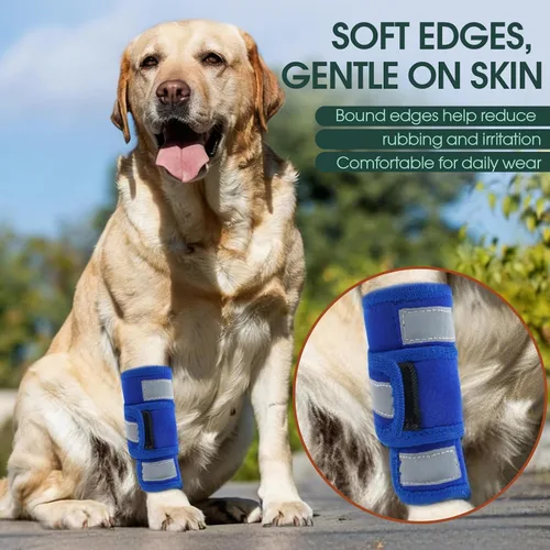 Vista 3 de Kuoser Soporte de pierna delantera para perro y protector de codo, codo ajustable para perro con tira reflectante, manga de compresión para piernas
