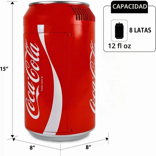 Vista 8 de Coca Cola Mini Refrigerador - Refrigerador para Dormitorio, Oficina, Enfriador de Bebidas Portátil de Mesa, Refrigerador de 12V 220V para Bebidas