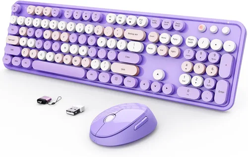 Vista 17 de SkyGive - Combo de teclado y mouse inalámbricos, teclado ergonómico de tamaño completo con diseño retro tipo máquina de escribir, con teclas