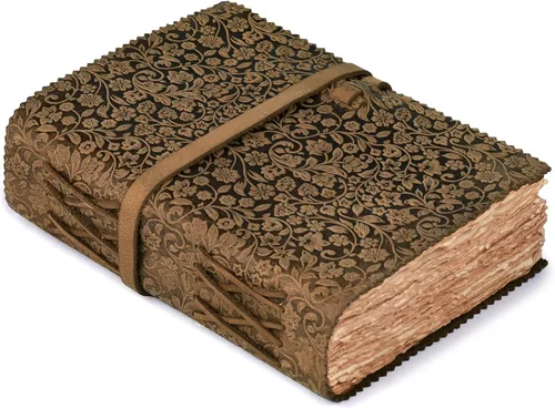 Vista 12 de LEATHER VILLAGE Diario de Cuero con Relieve Floral para Mujeres y Hombres - 200 Páginas, 6"X4"(A6), Aqua - Libro de Sombras, Diario de Viaje