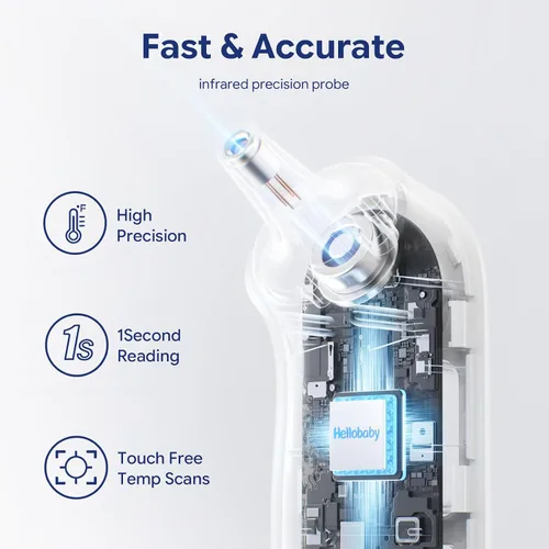 Vista 6 de Hellobaby Termómetro para bebé 3 en 1, oreja y frente con alerta ajustada