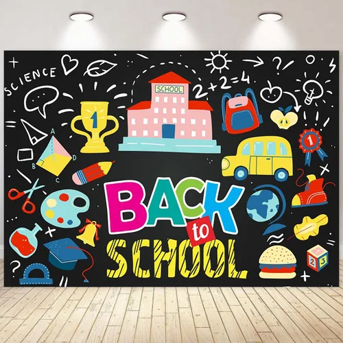 Vista 8 de Telón de fondo de pizarra negra para el regreso a clases, fondo de fotografía para el primer día de escuela, accesorios para cabina de fotos