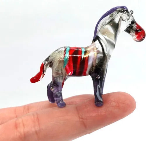 Vista 7 de Zebra Tiny Figurines Animals Hand Blown Color Glass Art Collectible Gift Home Decorate (Purple Black)