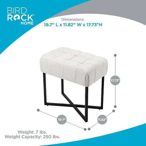 Vista 2 de BIRDROCK HOME Taburete rectangular copetudo con cojín acolchado suave, silla de tocador versátil para dormitorio, sala de estar, baño, asiento Negro