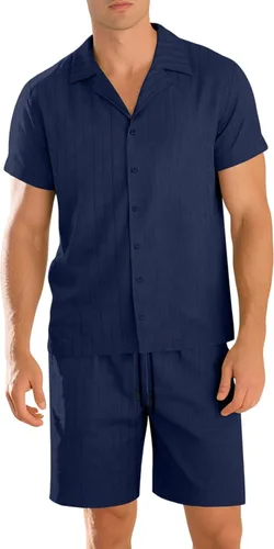 Vista 9 de RTRDE Men's 2 Piece Outfits Cuban Guayabera Short Sleeve Shirts and Summer Beach Vacation Sets, M-3XL
