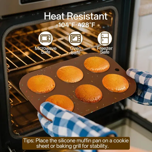 Vista 5 de Juego de 2 moldes de silicona para magdalenas para hornear, molde de cupcake antiadherente de tamaño regular, molde de muffin de silicona de 6 tazas