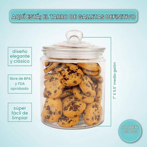 Vista 2 de Juego de 2 tarros de vidrio con tapa (2 litros) Tarro hermético de almacenamiento de galletas de vidrio para harina, pasta, dulces, golosinas