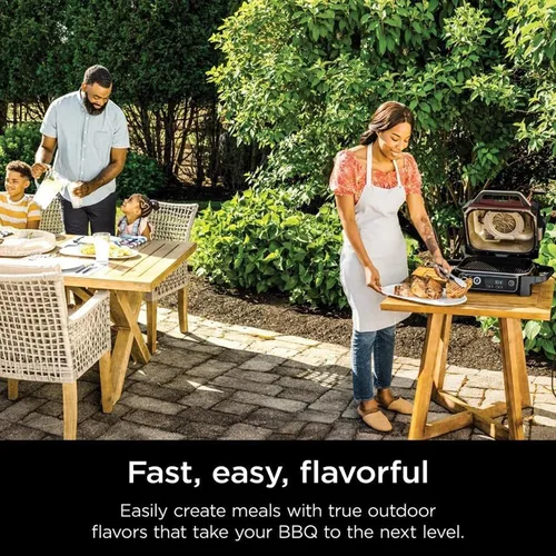 Vista 7 de Ninja OG701 Woodfire - Parrilla y ahumador para exteriores, parrilla principal 7 en 1, ahumador de barbacoa, freidora de aire más hornear, asar