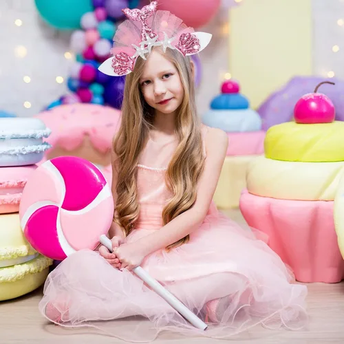 Vista 2 de XunYee 12 diademas para fiesta de sirena, accesorios para el cabello de sirena, accesorios de fiesta de sirena con purpurina, suministros de fiesta
