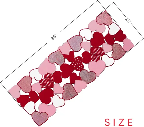 Vista 4 de OWENIE Caminos de mesa para el día de San Valentín, centros de mesa de San Valentín, 13 x 36 pulgadas, decoración de mesa roja bordada con corazón