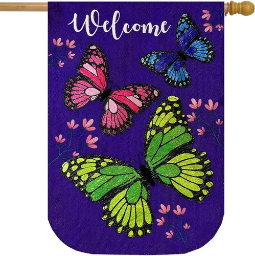 Vista 11 de Mariposas a cuadros Spring House Flag Floral 28" x 40" Briarwood Lane 15 - Mariposa Checker