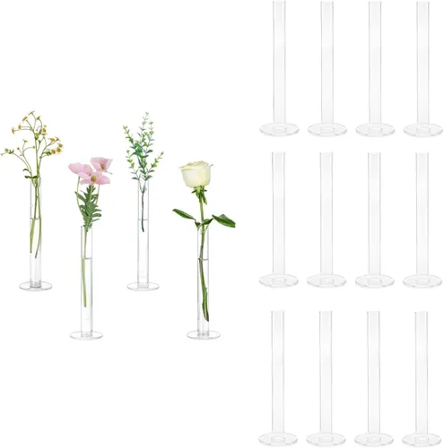 Vista 8 de Glasseam - Jarrón de cristal para centros de mesa, juego de 4 jarrones de flores pequeños transparentes For Single Rose, 7.87" Tall, Skinny