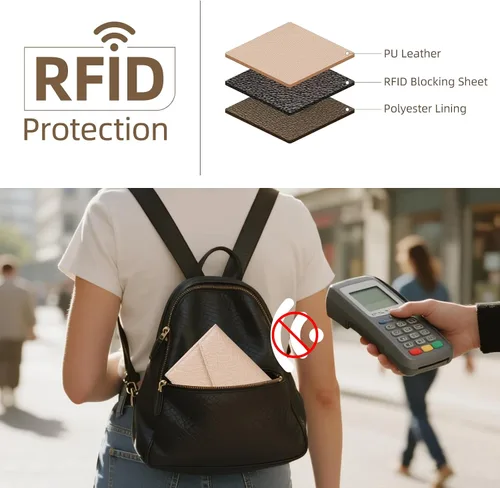 Vista 153 de Zoppen - Billetera de viaje con bloqueo RFID multiusos (Ver.4) Portatarjetas de pasaporte y vacunas, organizador de documentos de tres pliegues