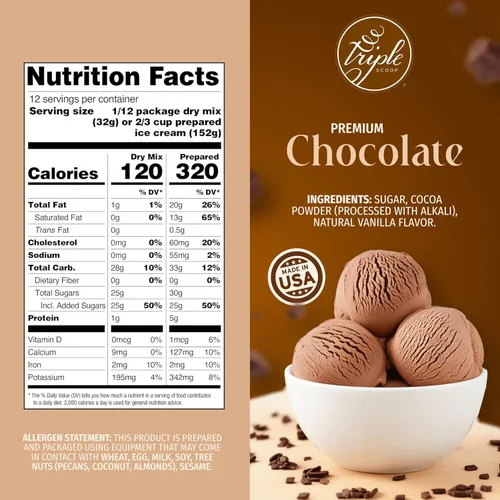 Vista 2 de Triple Scoop - Mezcla de helado de chocolate prémium para hacer helados. Simple, fácil, delicioso. De mezcla gourmet a máquina en 5 minutos, hace 2