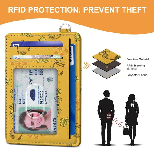 Vista 5 de SEAVILIA Tarjetero de crédito para mujer, cartera RFID para mujer, tarjetero de bolsillo frontal delgado y minimalista, bonito estuche delgado