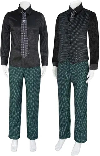 Vista 4 de Riddler Disfraz de cosplay para hombre, Edward Nygma, conjunto completo de trajes de Halloween