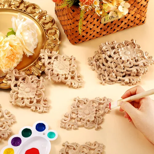 Vista 7 de 20 piezas de apliques largos de madera tallada Onlays para muebles tallados, calcomanías decorativas de tallado de madera para pared, puerta