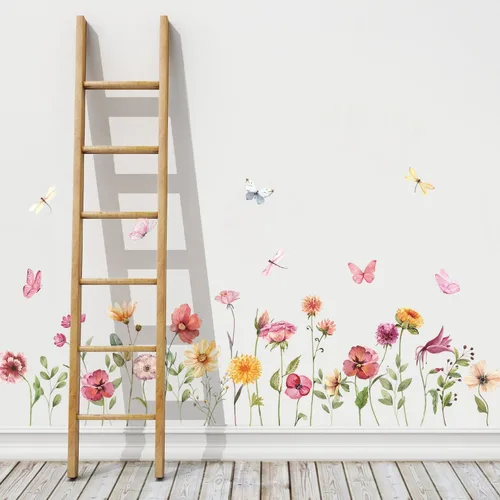 Vista 24 de 208Pcs Pegatinas de Pared de Flores Boho, Calcomanías de Pared de Flores Rosas, Autoadhesivas, Flores Silvestres de Acuarela Neutrales Extraíbles