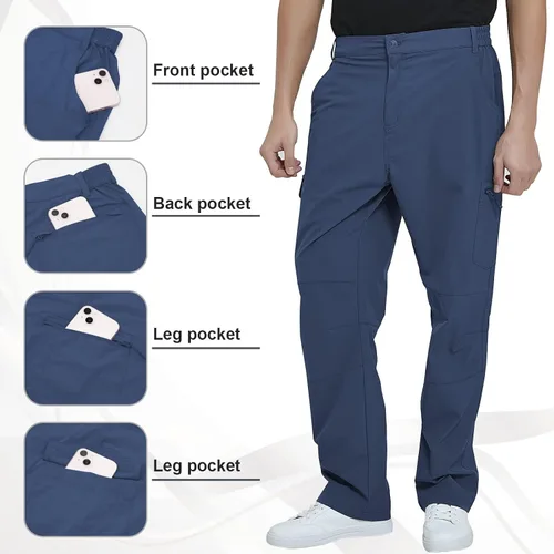 Vista 4 de Pantalones cargo de senderismo para hombre, impermeables, tácticos, ligeros, elásticos, para acampar