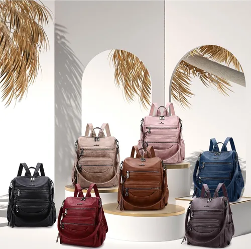 Vista 67 de Bolsos mochila monedero de piel sintética para mujer, bolsas con zíper, mochilas de hombro casuales
