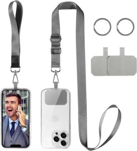 Vista 15 de Cordón cruzado para teléfono celular, correas ajustables para el cuello para el hombro con cordón de muñeca, almohadillas de sujeción para teléfono