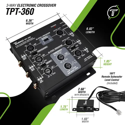 Vista 4 de Timpano 3-vías Transmisor electrónico con control remoto de subwoofer y ecualizador TPT-360