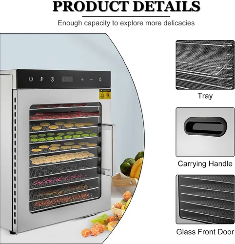 Vista 5 de Food Dehydrator for Jerky, Fruit, Meat, Beef, Herbs, 8/10-Tray Full Stainless Steel Dehydrator Machine,10Tray-110V 10 bandejas