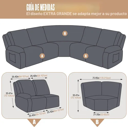 Vista 2 de VANSOFY Fundas de Sofá Seccional Reclinable Extra Grandes, Fundas Lavables de 5 Piezas para Sofá Seccional en Forma de L con Asiento de Esquina