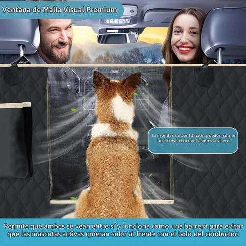 Vista 2 de Lassie Fundas de asiento de coche para perro para asiento trasero con 2 cinturones de seguridad, hamaca impermeable para automóvil para perro