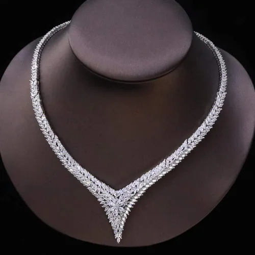 Vista 4 de Jorsnovs Juego de 4 piezas de joyería árabe india de Dubai para mujer, novia, circonita cúbica, collar, aretes, pulsera, juego de anillos abiertos