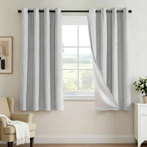 Vista 116 de H.VERSAILTEX Cortina 100% opaca para dormitorio, 63 pulgadas de largo, con ojales, cara de lino, bloqueo de luz completa, cortina para sala de Arena