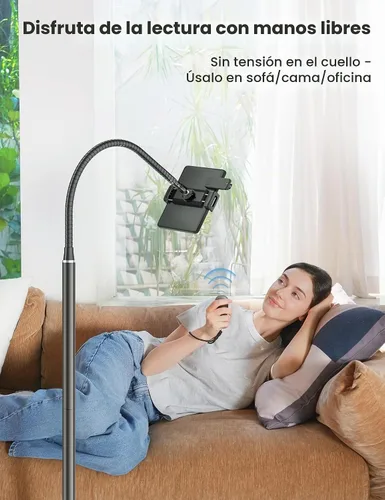 Vista 5 de VOLTIFYMAX Soporte para Kindle con girador de páginas remoto para leer en la cama, soporte para tableta con cuello de cisne ajustable, compatible