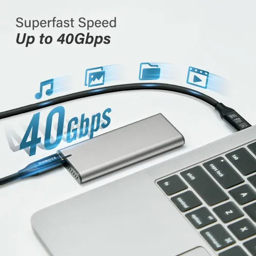 Vista 3 de Edimax Cable USB-C USB B4 Thunderbolt 3, 1.6 pies / 1.6 ft, hasta 40Gbps y 240W USB-PD, ultra duradero, unidades SSD, bases Thunderbolt, MacBook