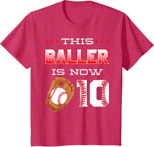 Vista 74 de This Baller Is Now 10 - Camiseta de béisbol para fiesta temática de cumpleaños número 10, Negro
