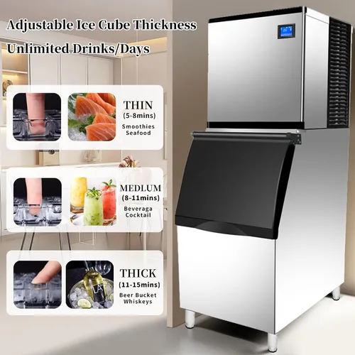 Vista 4 de Máquina comercial para hacer hielo de 350 libras/24 horas, contenedor de almacenamiento de 308 libras, 156 cubos de hielo transparentes en 8-15
