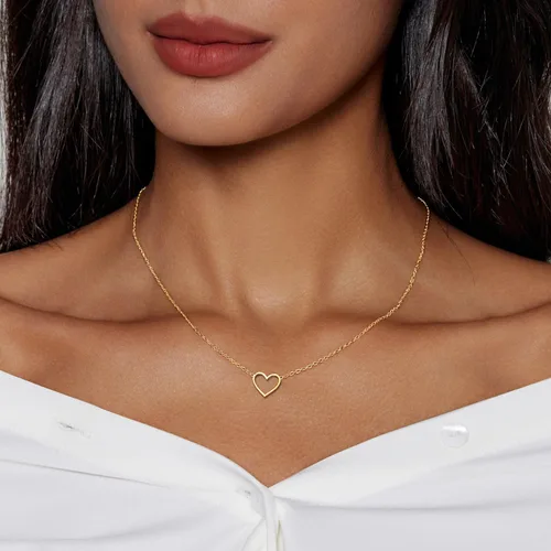 Vista 2 de Zeffy - Lindo collar de corazón chapado en plataoro de 18 quilates, collar de cadena con dije de corazón pequeño para mujer, joyas delicadas de oro