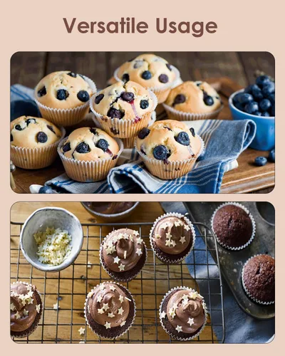 Vista 6 de Bake Choice 200 forros negros estándar para cupcakes para hornear, envoltorios de cupcakes de grado alimenticio, forros para muffins de pergamino a