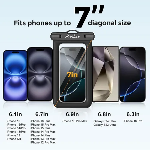 Vista 5 de ProCase Funda impermeable flotante para teléfono, funda impermeable para teléfono, bolsa flotante para teléfono celular, bolsa seca submarina
