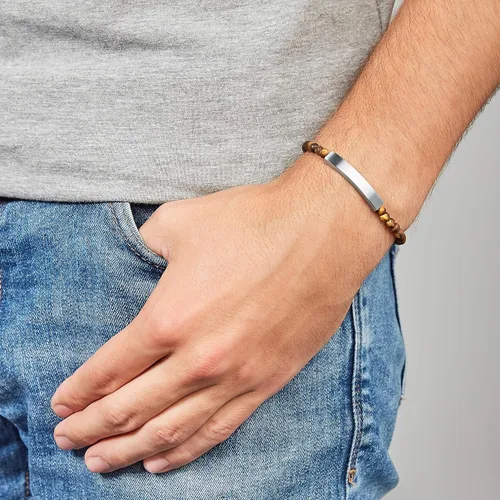 Vista 4 de Fossil - Pulsera de identificación de acero inoxidable chapado para hombre de regalo personalizada grabable