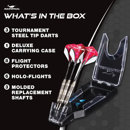 Vista 2 de Narwhal Tournament 22g Steel Tip Darts - 3 Pack 5.5 in. Darts with Metal Tip and Storage Case