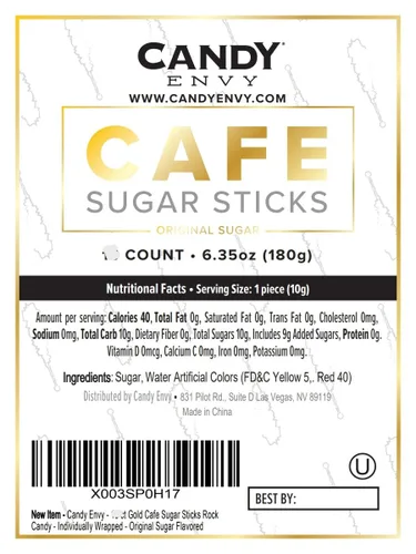 Vista 7 de Candy Envy - Gold Café Sugar Sticks Mini Rock Candy - 36 golosinas doradas envueltas individualmente - Sabor a azúcar original