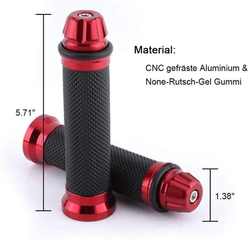 Vista 4 de Agarraderas universales para manillar de motocicleta CNC de goma de aluminio para mango de bicicleta de 7/8 pulgadas (rojo)